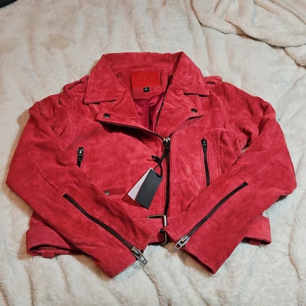 NWT BLANK NYC PINK ZIPPERED FASHION MOTO SUEDE JACKET - SIZE L - Picture 4 of 9